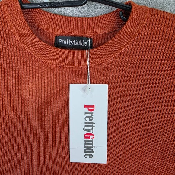 Womens Pretty Guide Rust Orange Ribbed Knit Bodycon Midi Dress Long Sleeve M - Picture 3 of 10